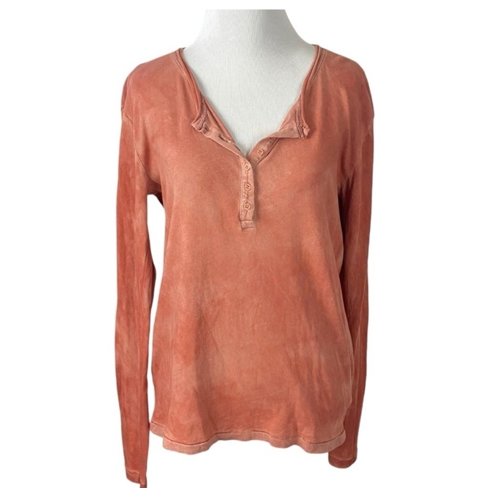 Cotton Citizen Long Sleeve Henley Top - Rust